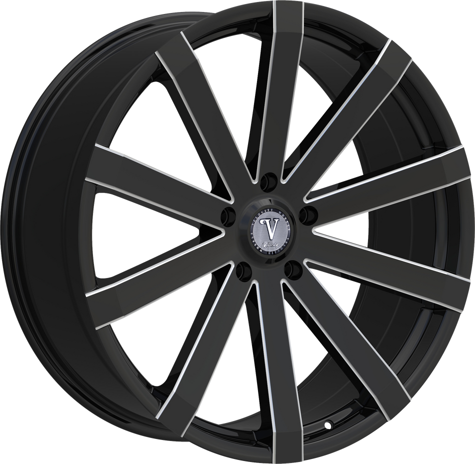 VELOCITY Style 12 22" x 8" Black And Milled Wheels