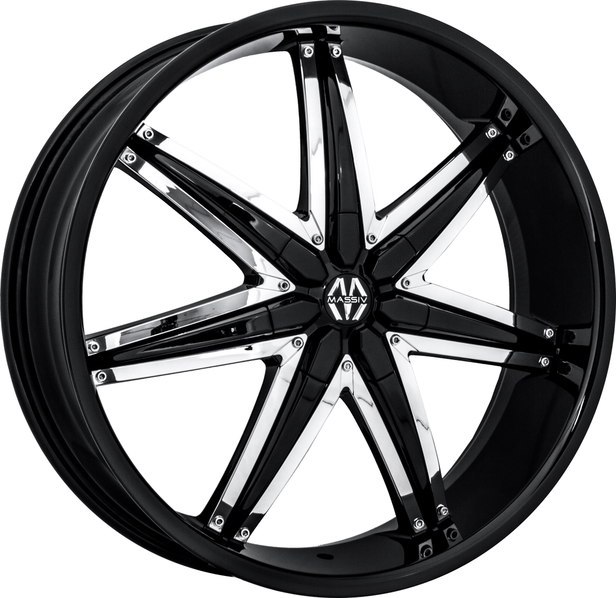 MASSIV Style 923 22" x 9.5" Black With Chrome Insert Wheels