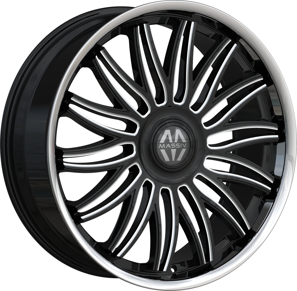 MASSIV Style 928 22" x 9" Black Milled Stainless Lip Wheels
