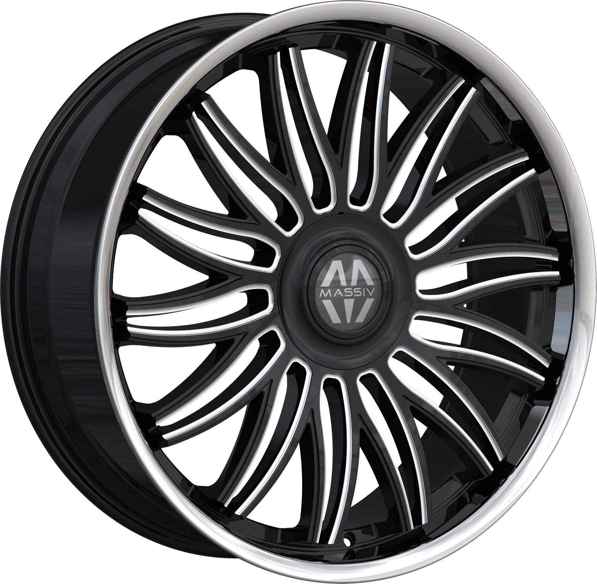 MASSIV Style 928 22" x 9" Black Milled Stainless Lip Wheels