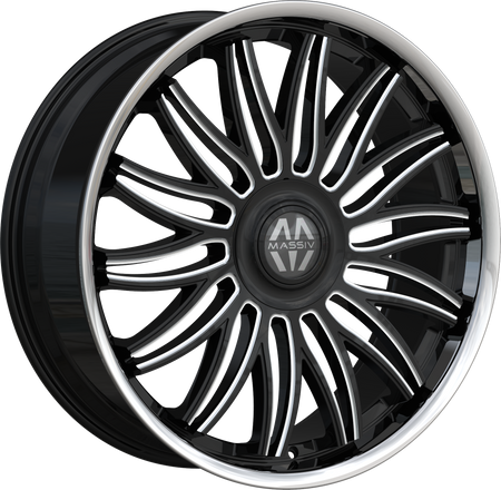 MASSIV Style 928 22" x 9" Black Milled Stainless Lip Wheels