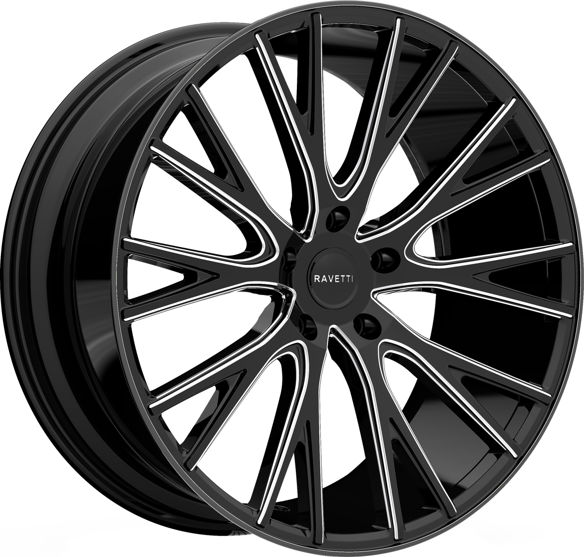 RAVETTI Style M12 20" x 10" Black And Milled Wheels