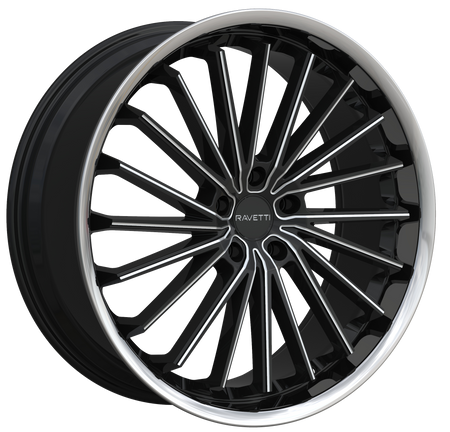 RAVETTI Style M14 20" x 10" Black And Milled Stainless Lip Wheels