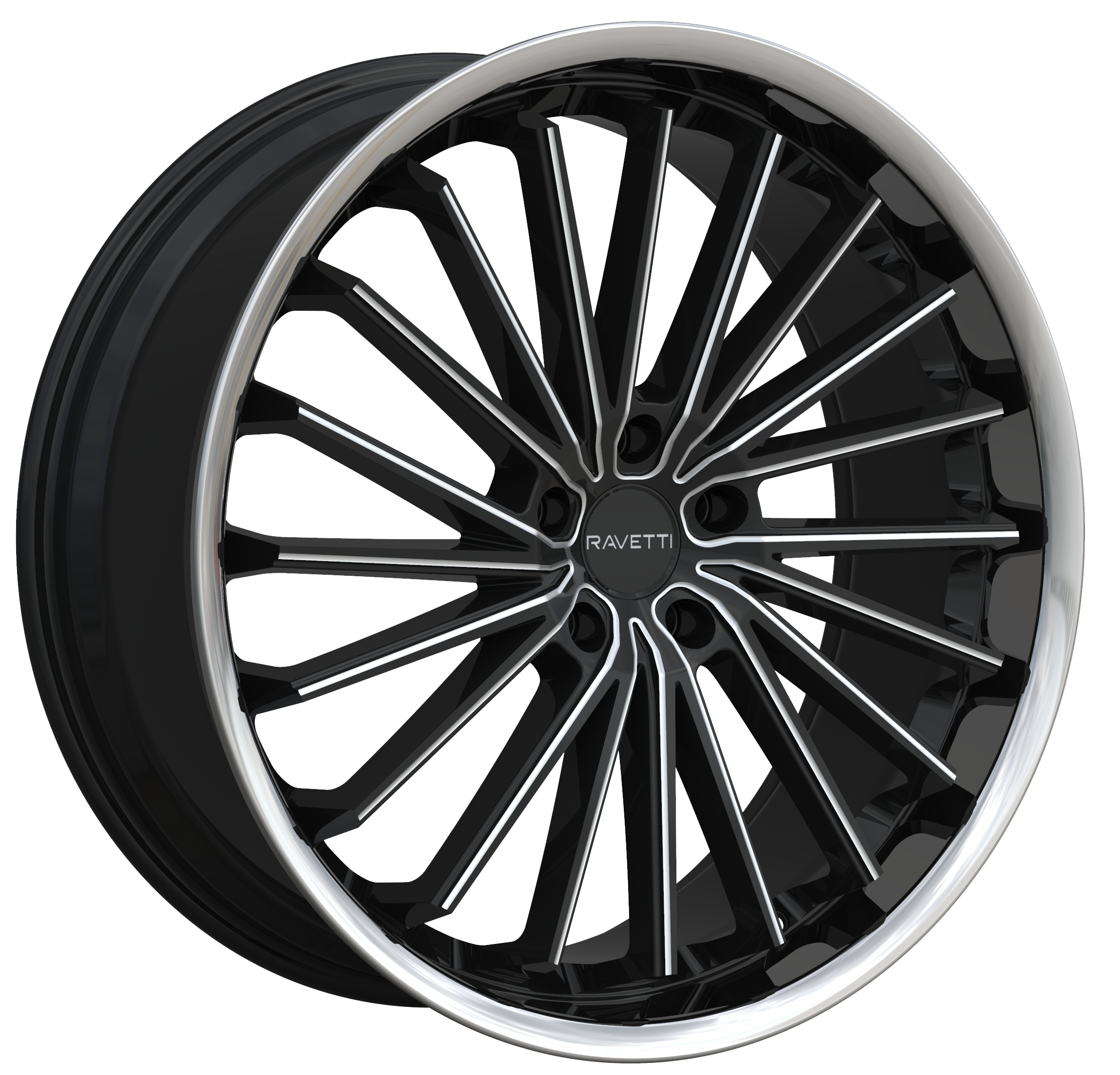 RAVETTI Style M14 20" x 10" Black And Milled Stainless Lip Wheels