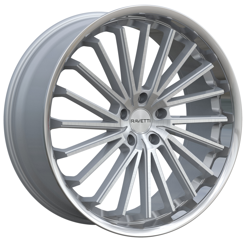 RAVETTI Style M14 20" x 10" Silver Brushed Stainless Lip Wheels