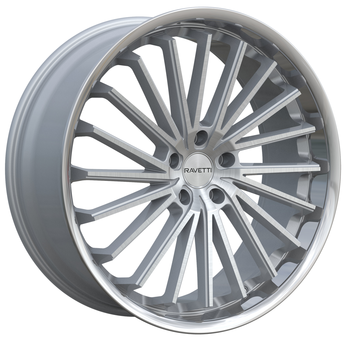 RAVETTI Style M14 20" x 10" Silver Brushed Stainless Lip Wheels
