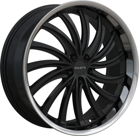 RAVETTI Style M15 22" x 9" Gloss Black Stainless  Lip Wheels