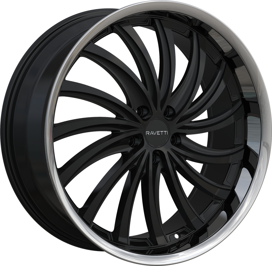 RAVETTI Style M15 22" x 9" Gloss Black Stainless  Lip Wheels
