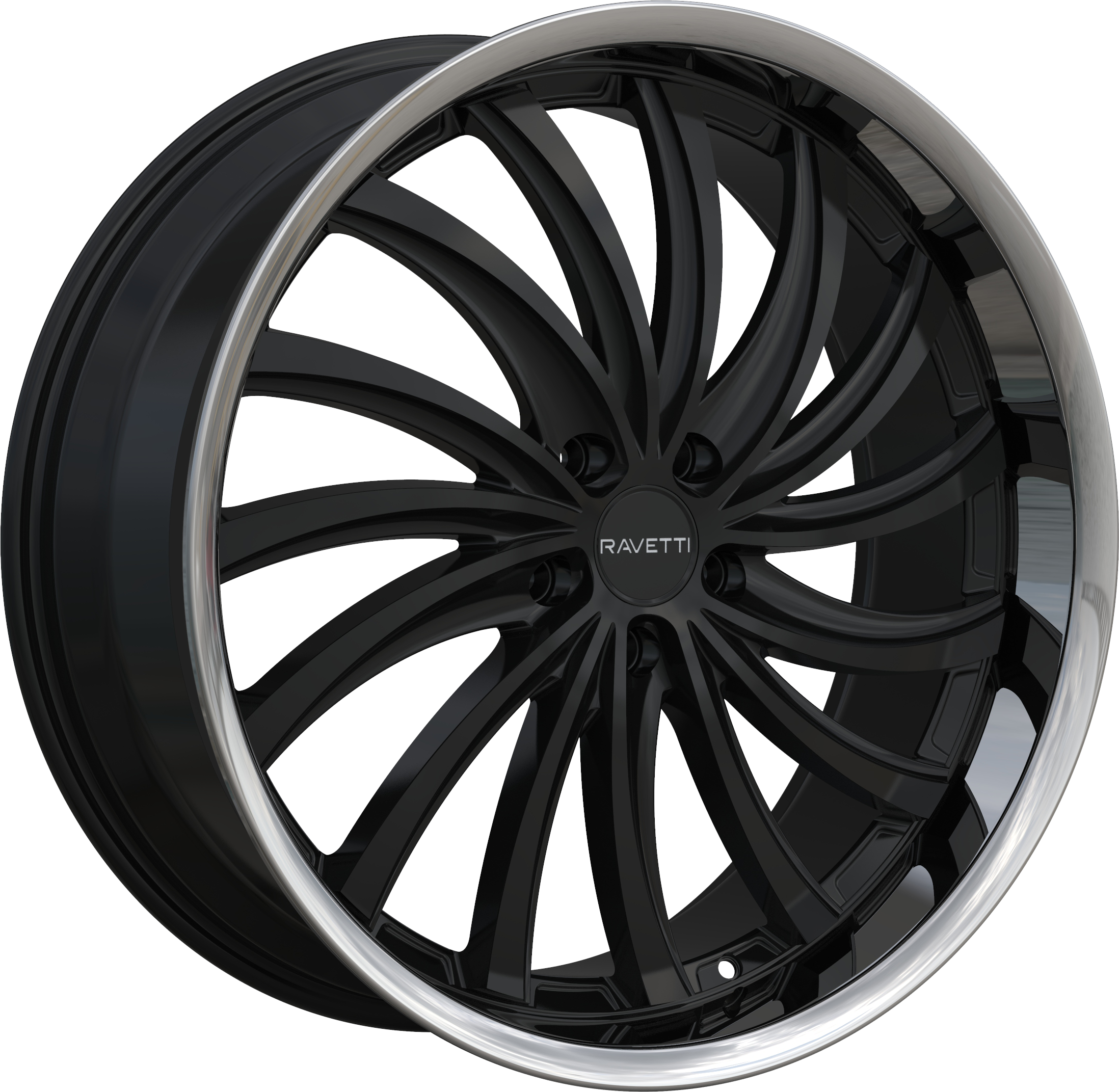 RAVETTI Style M15 22" x 9" Gloss Black Stainless  Lip Wheels