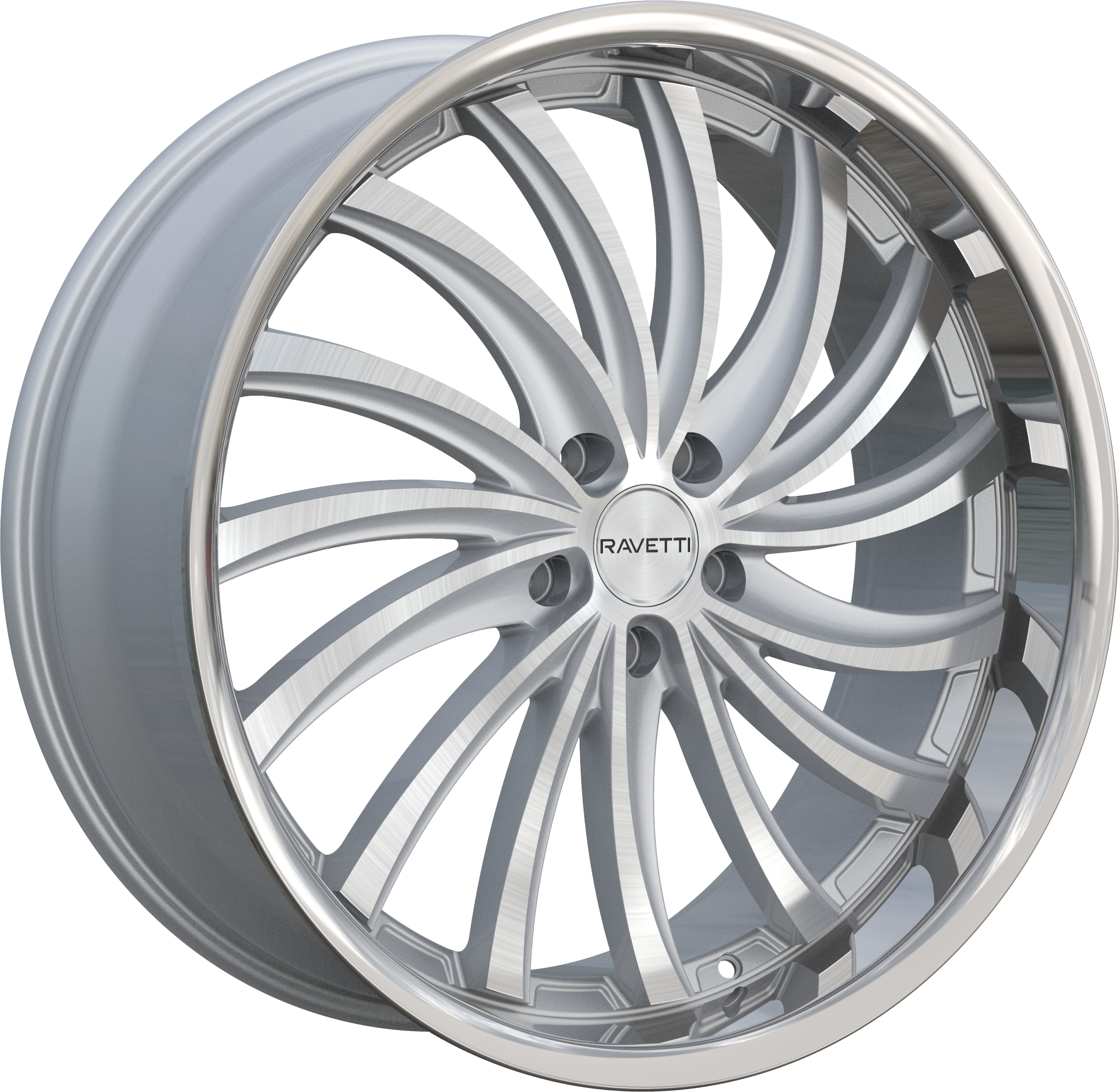 RAVETTI Style M15 22" x 9" Silver Brushed Stainless Lip Wheels
