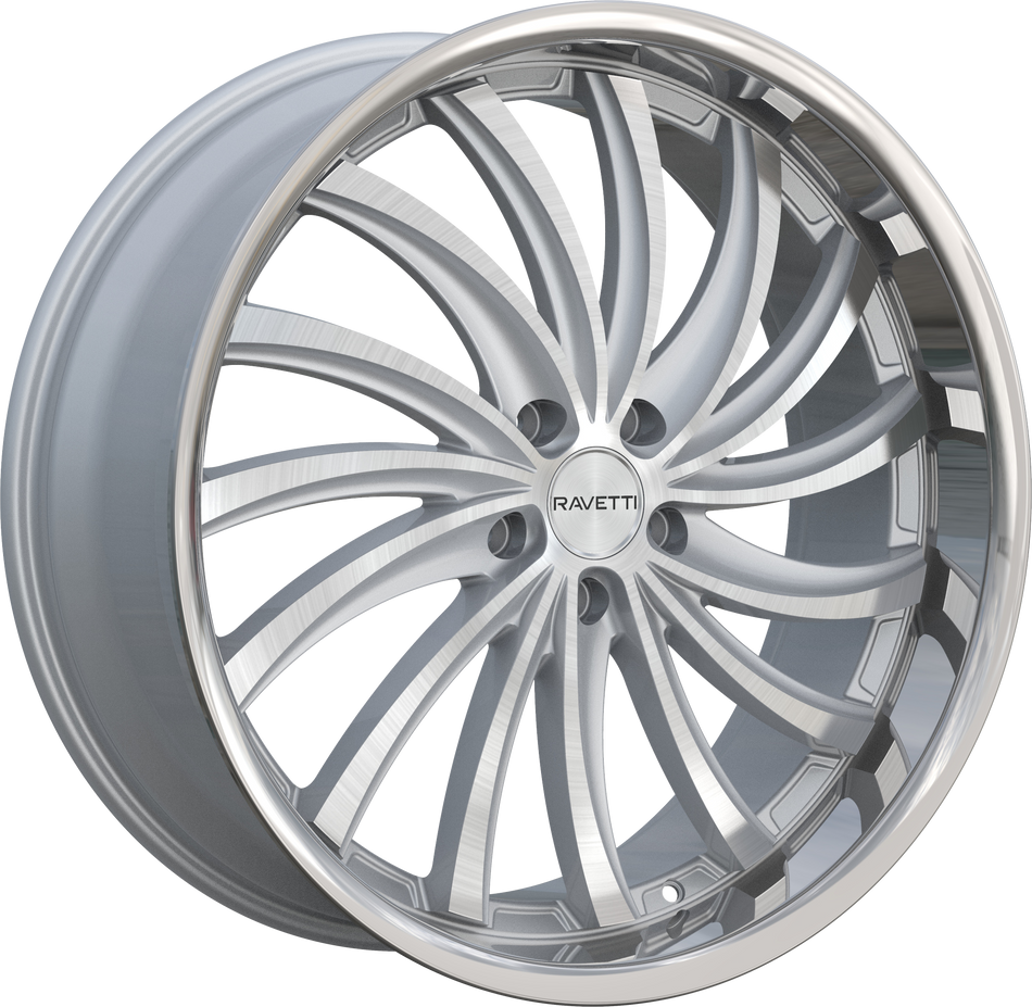 Ravetti Style M14 20" x 8.5" 5X120 Silver Brushed Stainless Lip Wheels