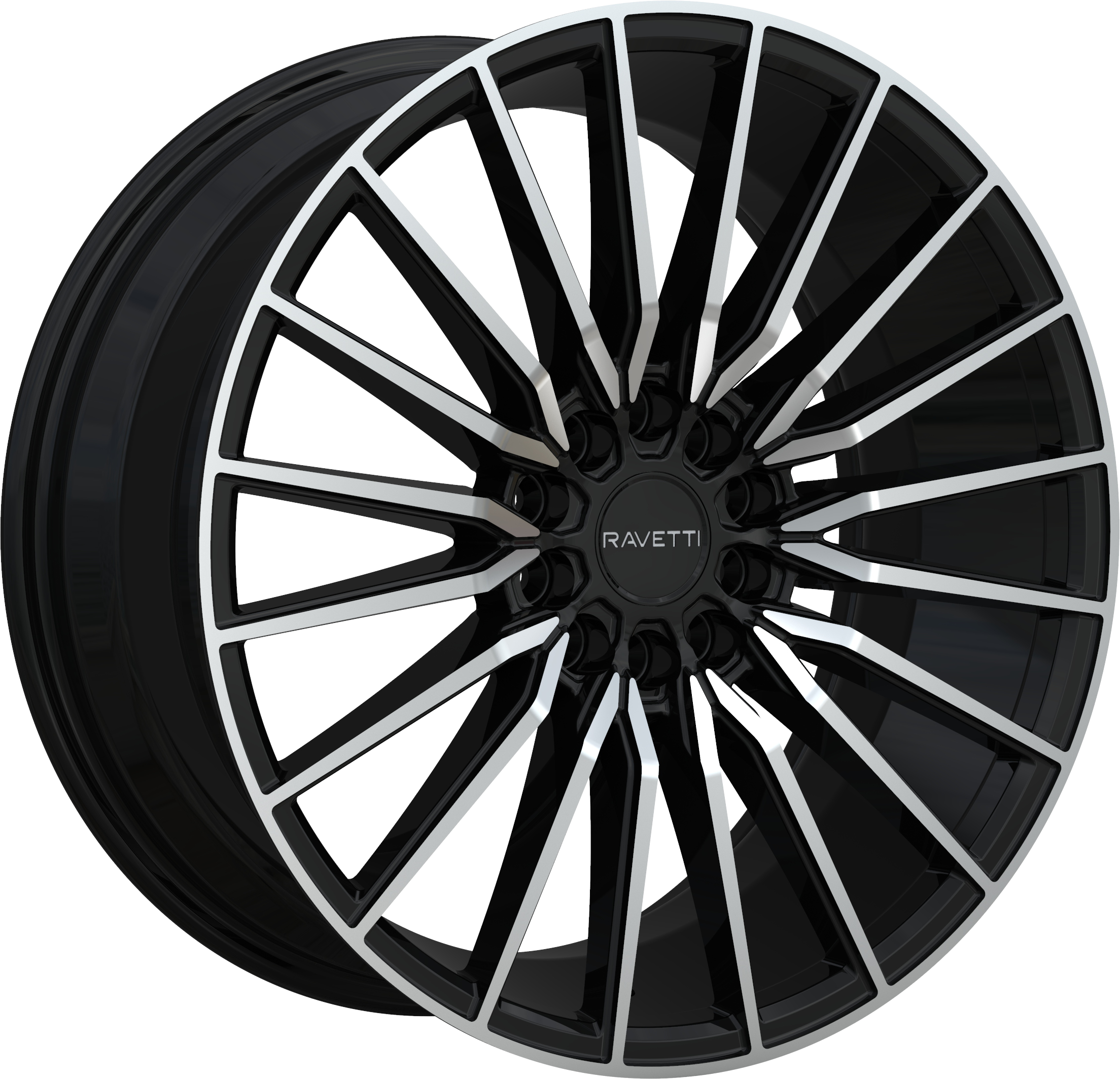 RAVETTI Style M18 17" x 7.5" Black Machined Face Wheels