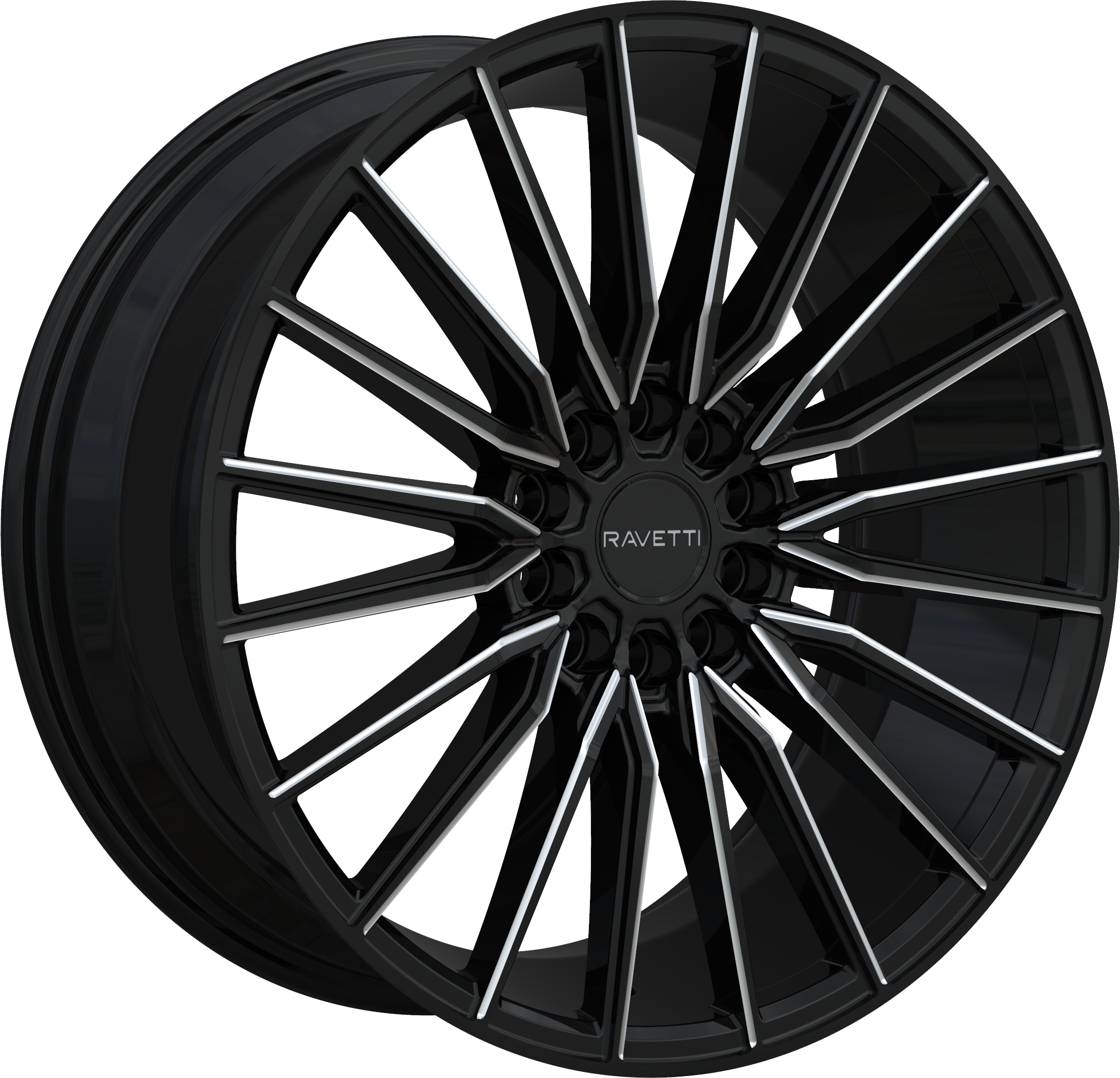 RAVETTI Style M18 17" x 7.5" Black And Milled Wheels