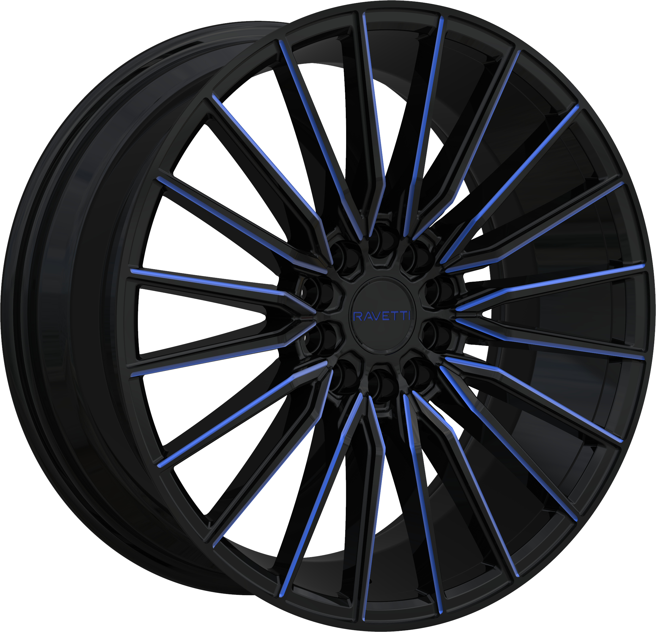 RAVETTI Style M18 17" x 7.5" Black And Blue Milled Wheels