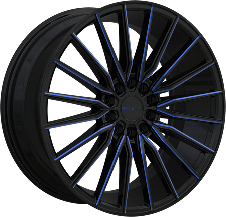 RAVETTI Style M18 17" x 7.5" Black And Blue Milled Wheels