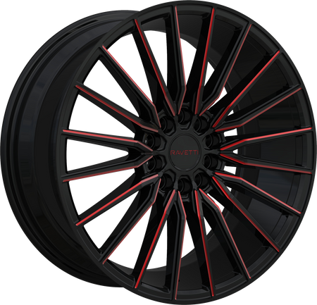 RAVETTI Style M18 17" x 7.5" Black And Red Milled Wheels
