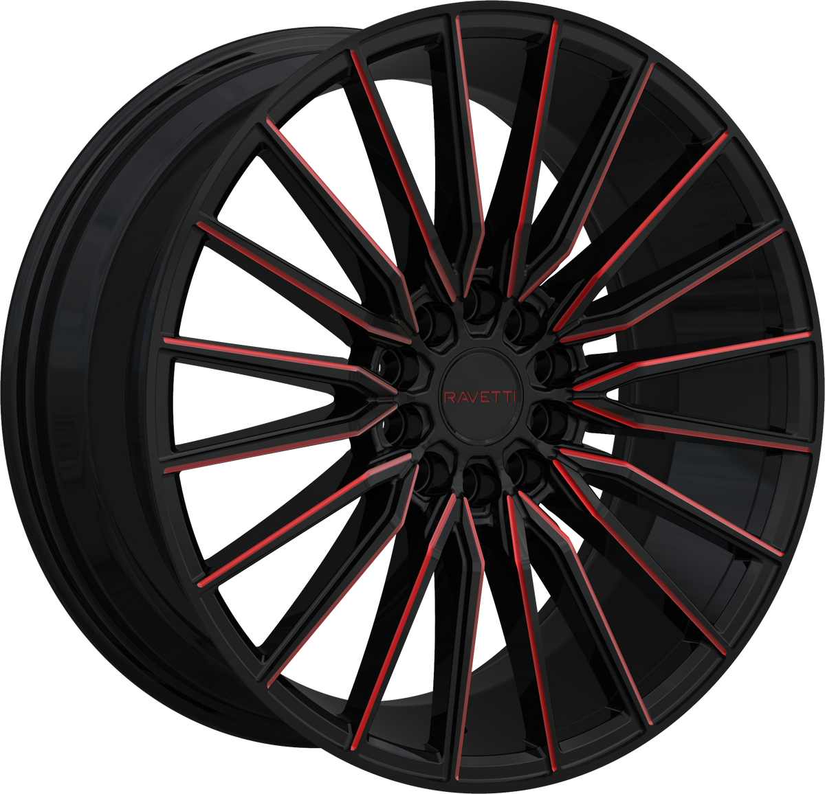RAVETTI Style M18 17" x 7.5" Black And Red Milled Wheels
