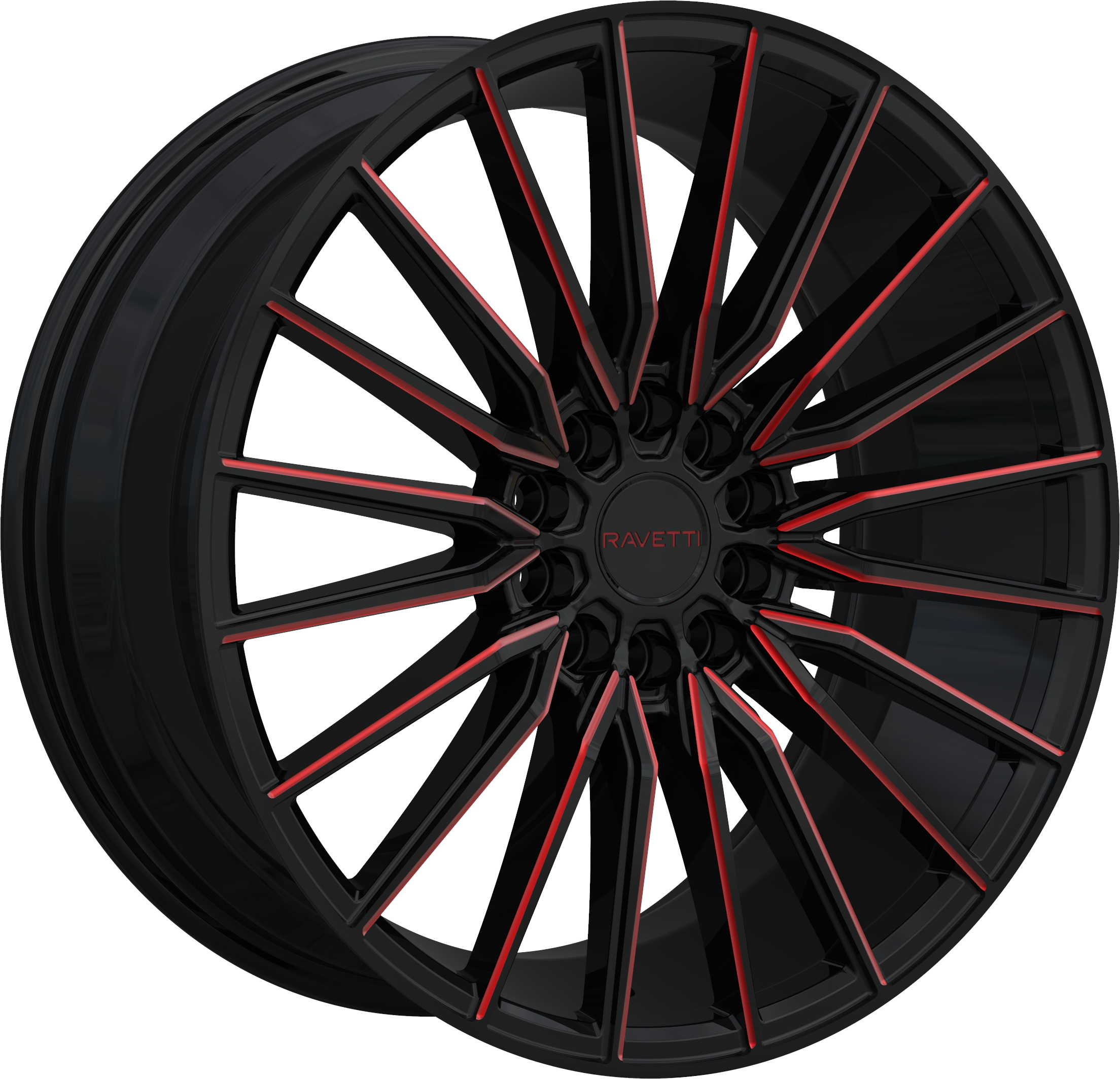 RAVETTI Style M18 17" x 7.5" Black And Red Milled Wheels
