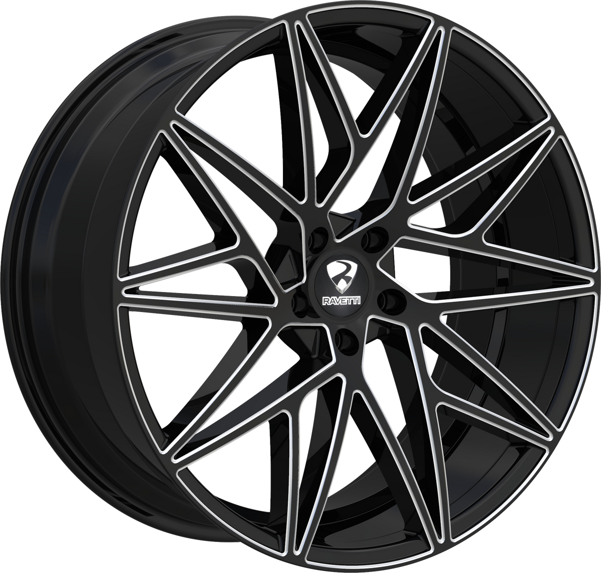 RAVETTI Style M5 20" x 10" Black And Milled Wheels