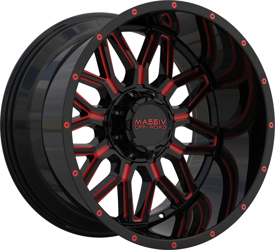 MASSIV OFF-ROAD Style OR1 20" x 10" Black Red Milled Wheels