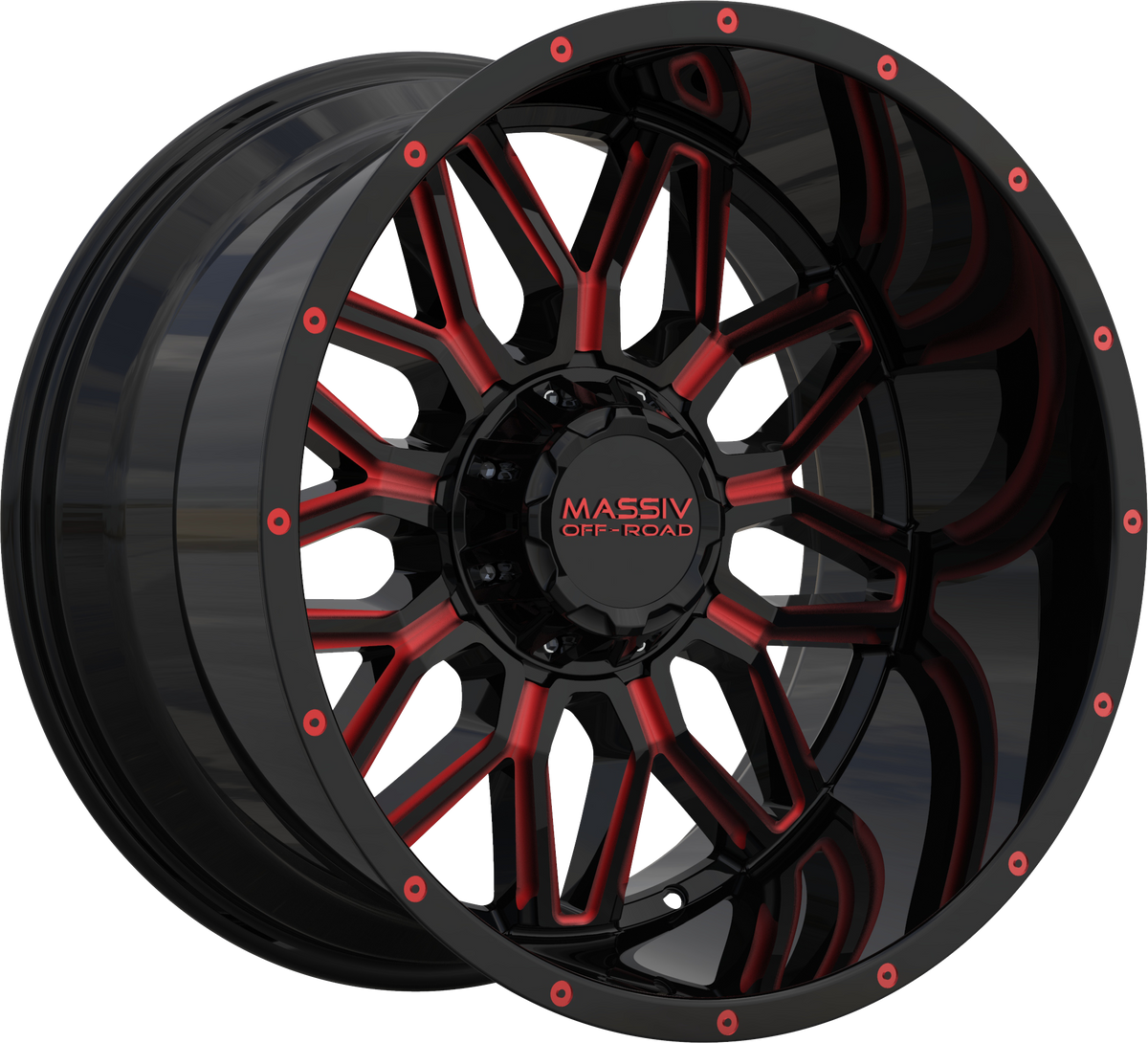 MASSIV OFF-ROAD Style OR1 20" x 10" Black Red Milled Wheels