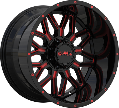 MASSIV OFF-ROAD Style OR1 20" x 10" Black Red Milled Wheels