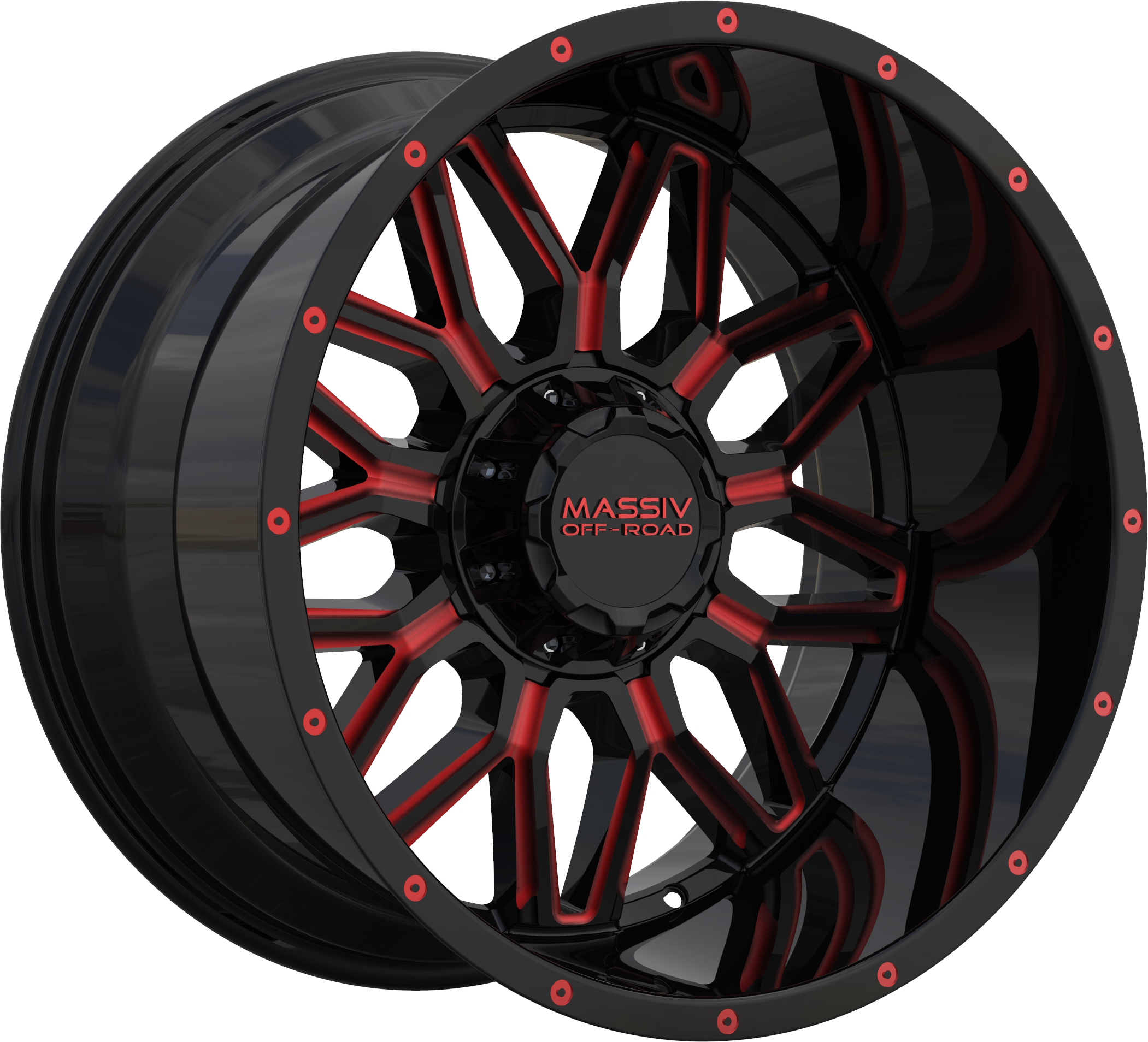 MASSIV OFF-ROAD Style OR1 20" x 10" Black Red Milled Wheels