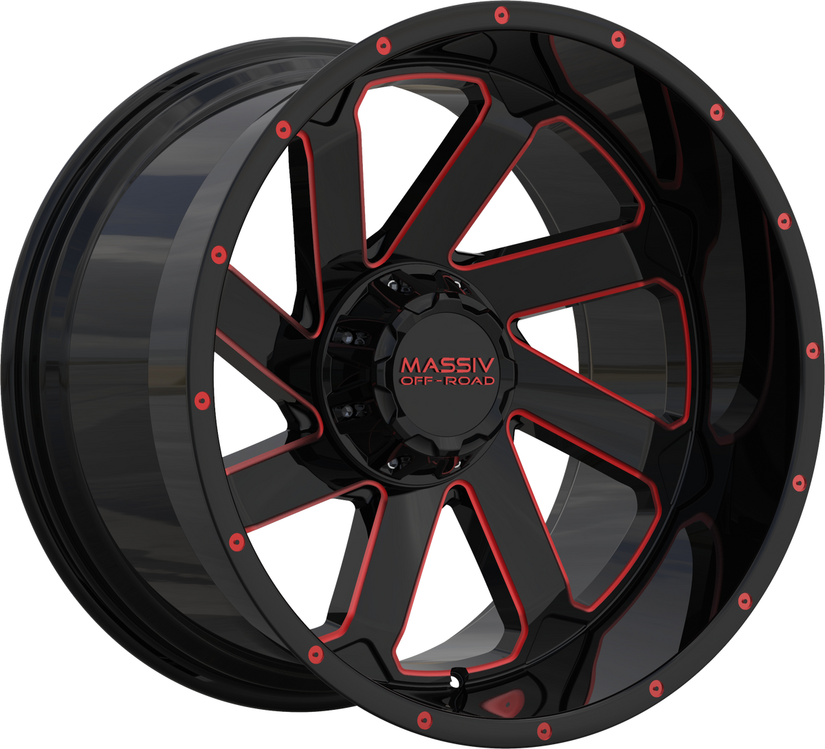 MASSIV OFF-ROAD Style OR4 20" x 10" Black Red Milled Wheels