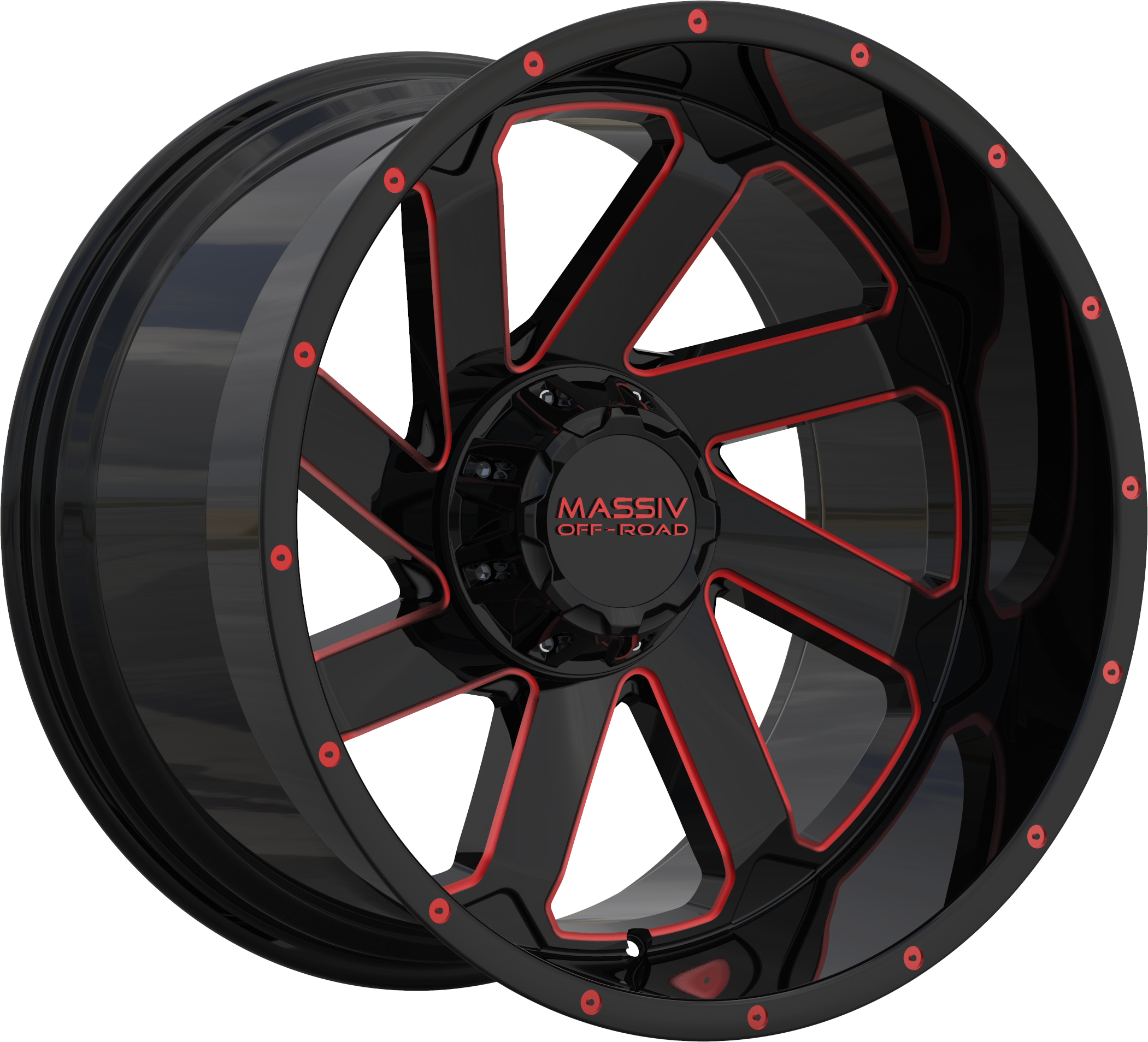 MASSIV OFF-ROAD Style OR4 20" x 10" Black Red Milled Wheels