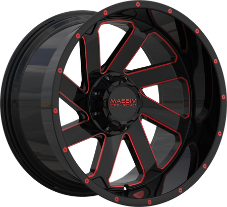 MASSIV OFF-ROAD Style OR4 20" x 10" Black Red Milled Wheels