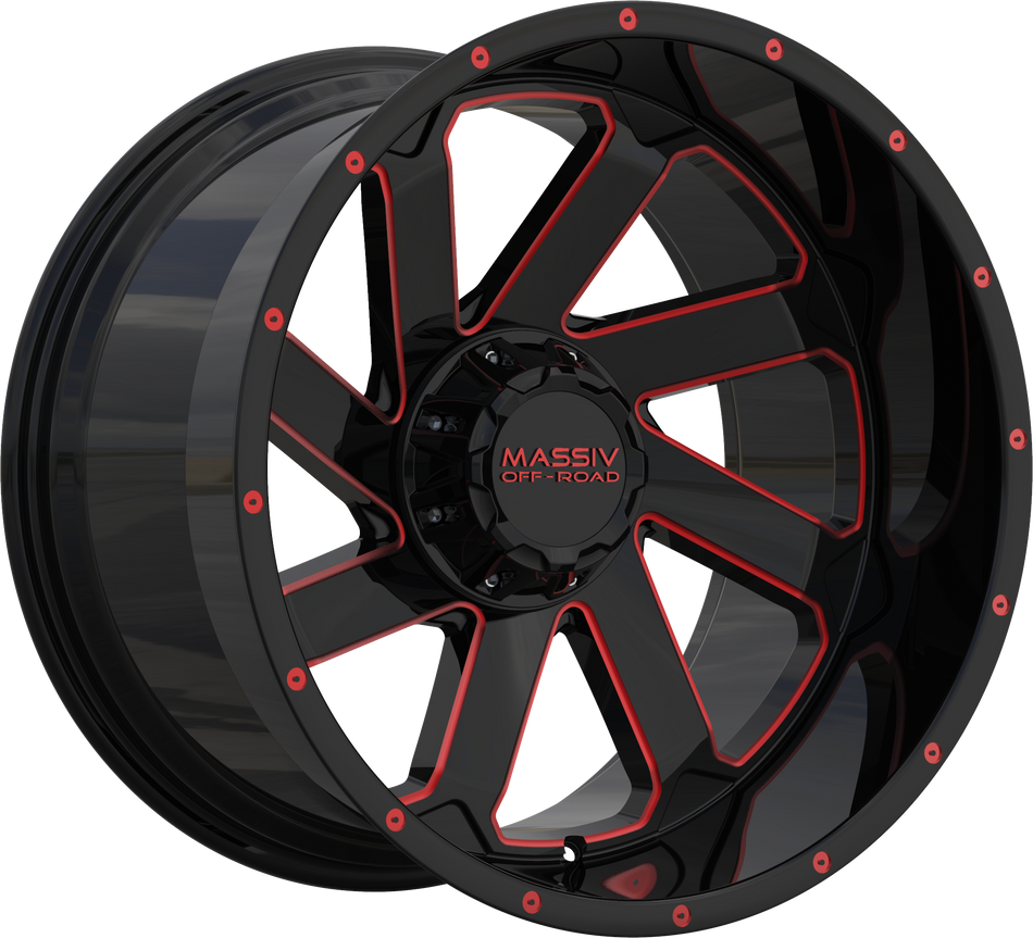 MASSIV OFF-ROAD Style OR4 20" x 10" Black Red Milled Wheels