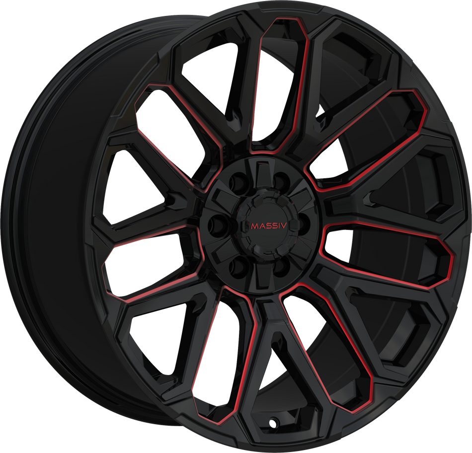 MASSIV OFF-ROAD Style OR5 20" x 9" Black And Red Milled Wheels