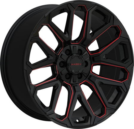 MASSIV OFF-ROAD Style OR5 20" x 9" Black And Red Milled Wheels
